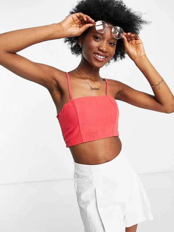 In The Style Strappy Crop Top In Coral For Women