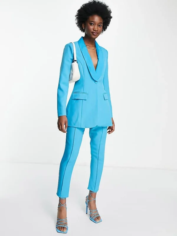 In The Style X Lorna Luxe Tapered Ankle Length Trouser Co Ord In Blue For Women