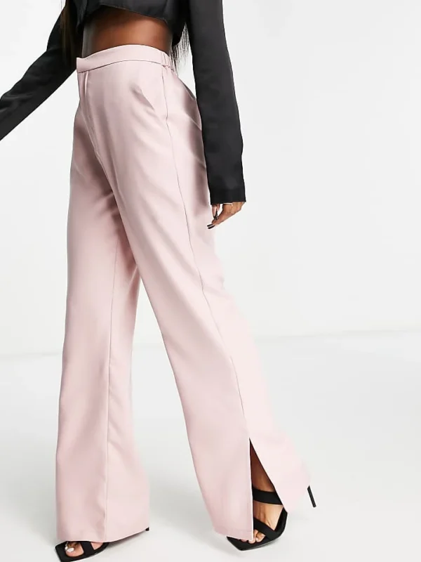 In The Style X Dani Dyer Straight Leg Trouser With Side Splits Co Ord In Dusky Mauve For Women