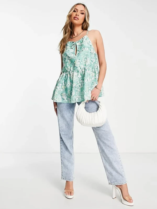 In The Style Stacey Solomon Ditsy Floral Tie Front Pephem Top In Sage For Women