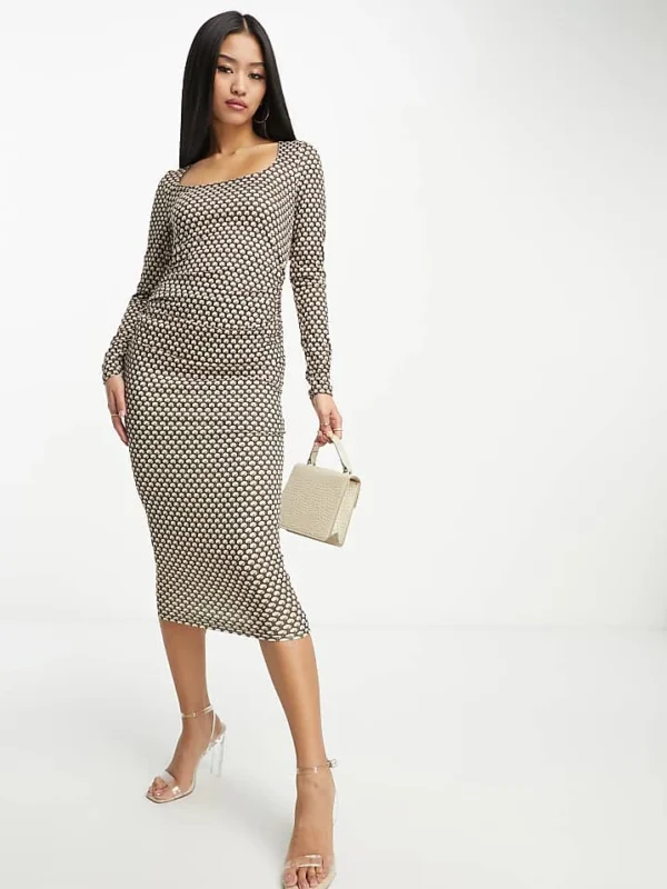 In The Style X Billie Faiers Long Sleeve Bodycon Dress In Multi Geo Print For Women