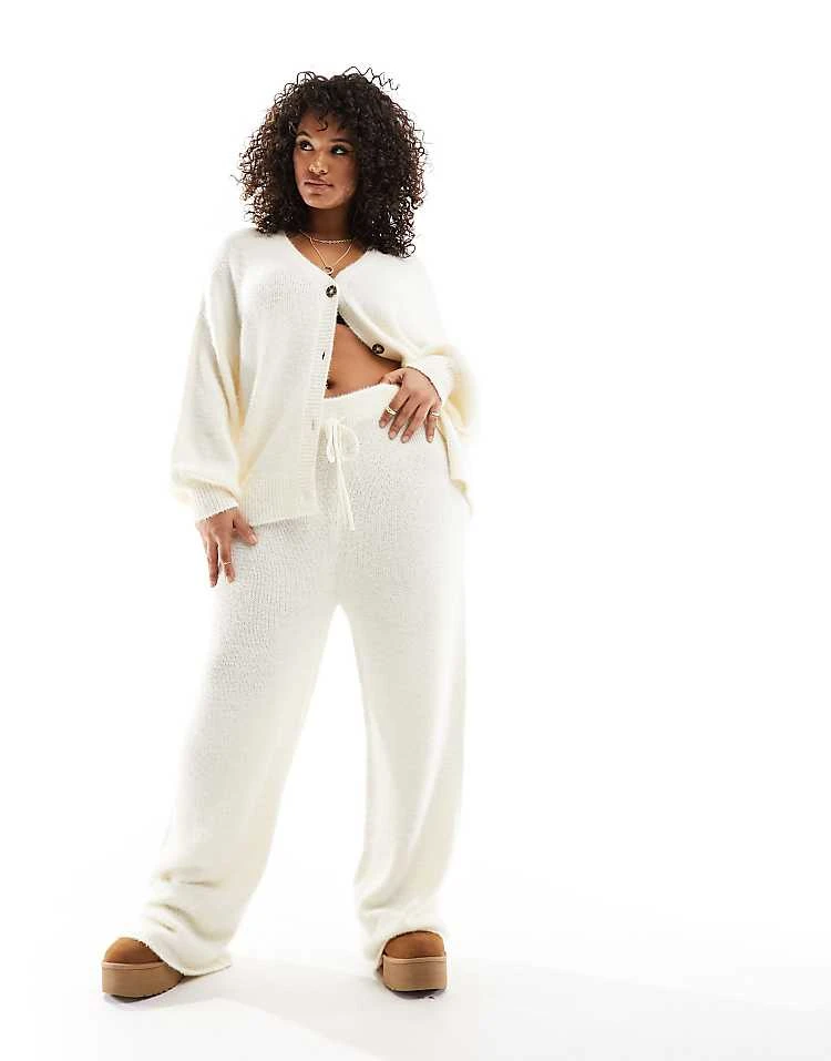 In The Style Plus Fluffy Cardigan And Flare Trouser Co-ord In Cream 4 In The Style Plus Fluffy Cardigan And Flare Trouser Co-ord In Cream - Image 4