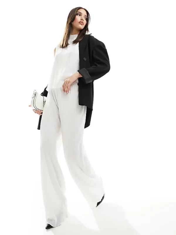 In The Style Textured Trouser Co-ord In Cream For Women