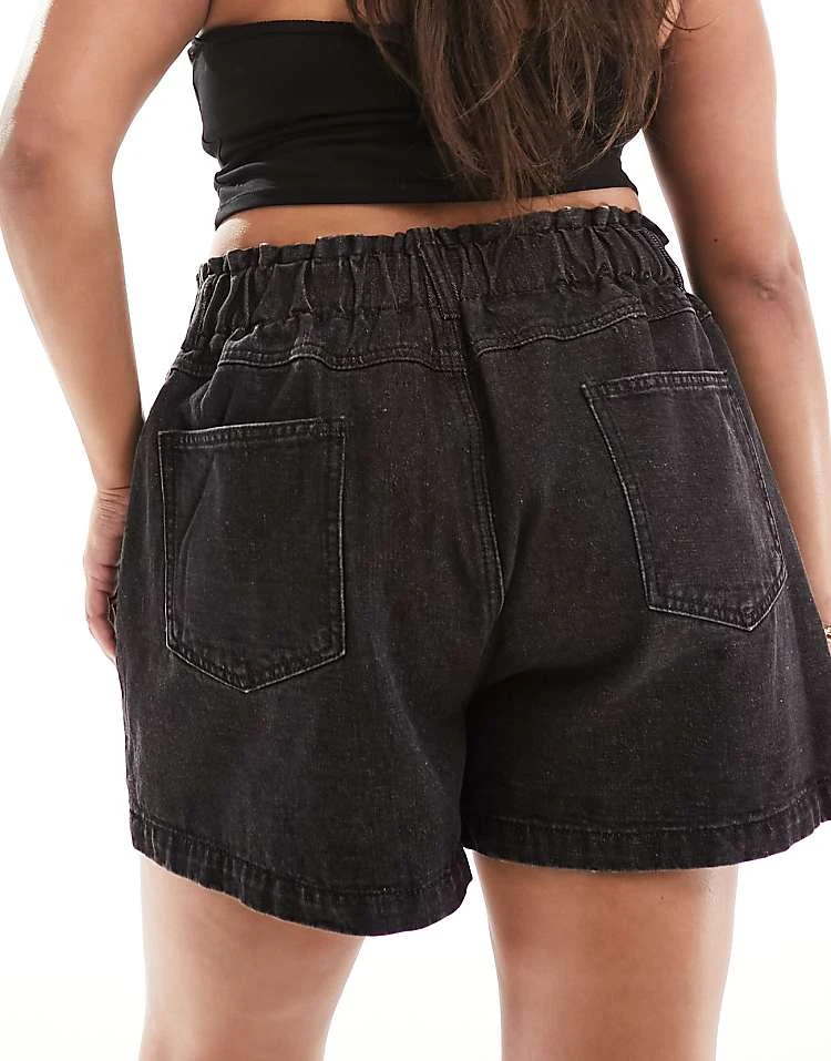 In The Style Plus Exclusive Elasticated Waist Denim Paperbag Short In Black For Women 3 In The Style Plus Exclusive Elasticated Waist Denim Paperbag Short In Black For Women - Image 3