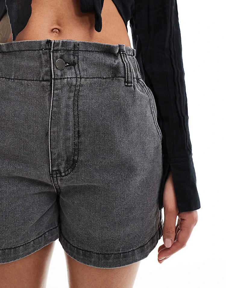 In The Style Elasticated Waist Denim Paperbag Short In Grey For Women 3 In The Style Elasticated Waist Denim Paperbag Short In Grey For Women - Image 3