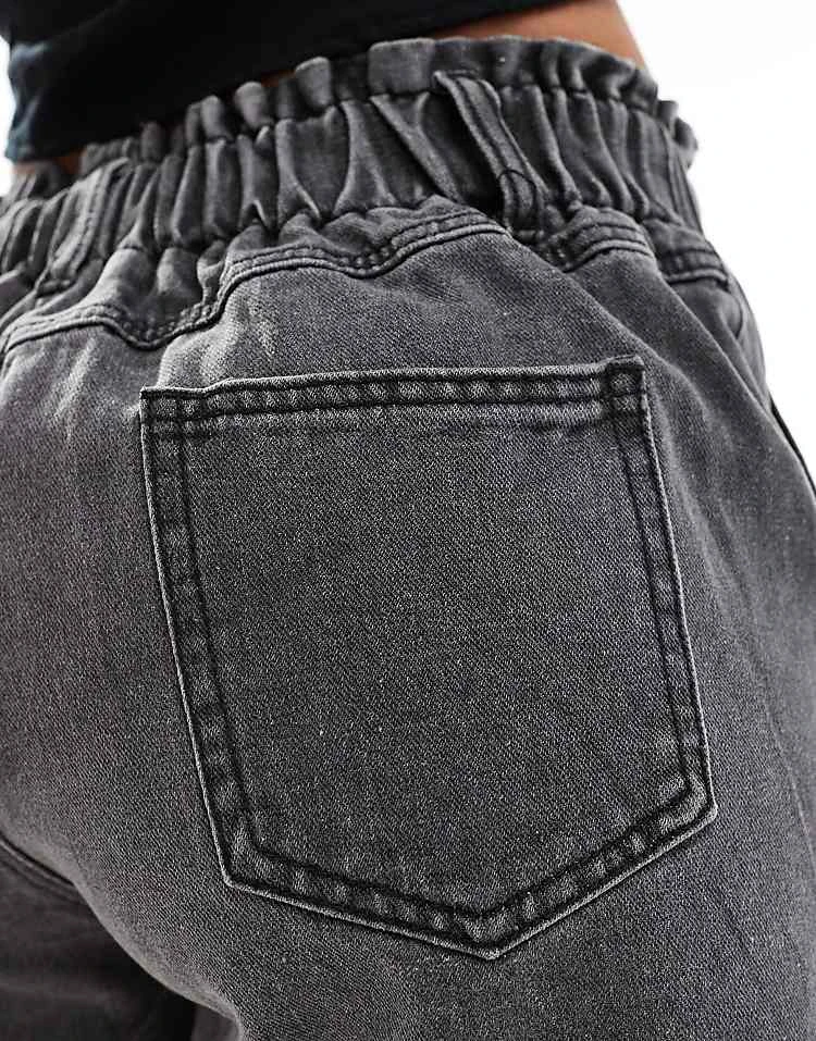 In The Style Elasticated Waist Denim Paperbag Short In Grey For Women 5 In The Style Elasticated Waist Denim Paperbag Short In Grey For Women - Image 5