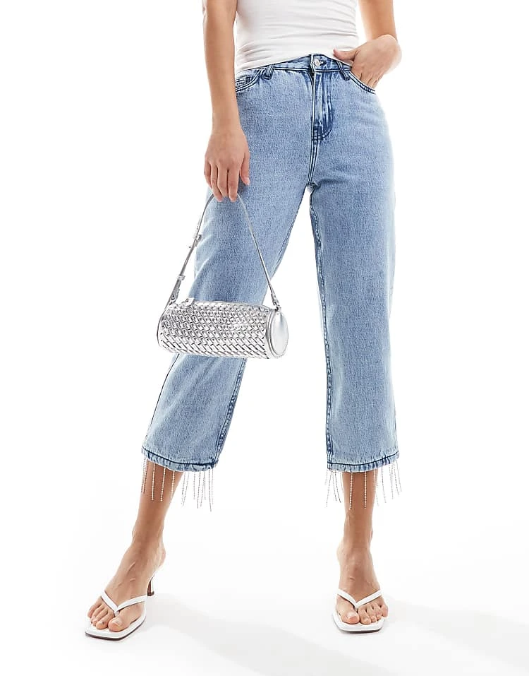 In The Style Diamante Fringe Hem Denim Jeans In Light Blue For Women 3 In The Style Diamante Fringe Hem Denim Jeans In Light Blue For Women - Image 3