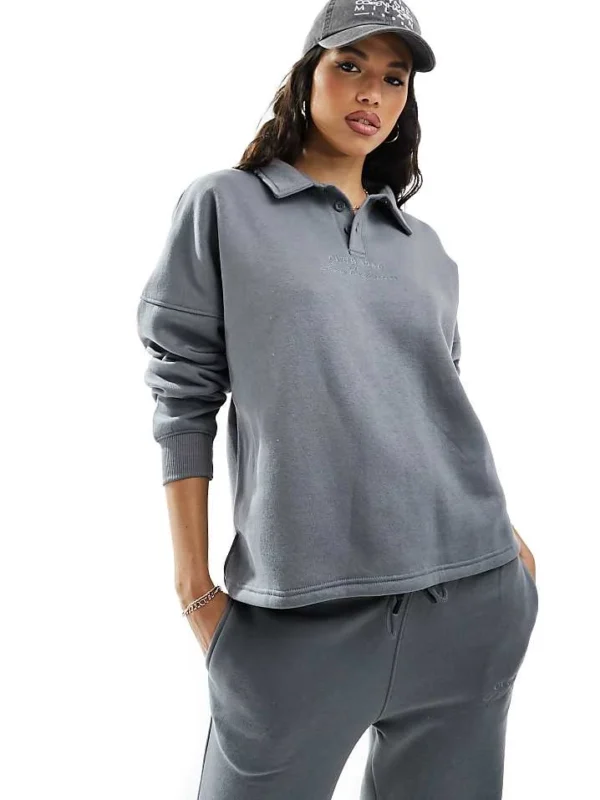 In The Style Polo Sweatshirt Co-ord In Charcoal For Women