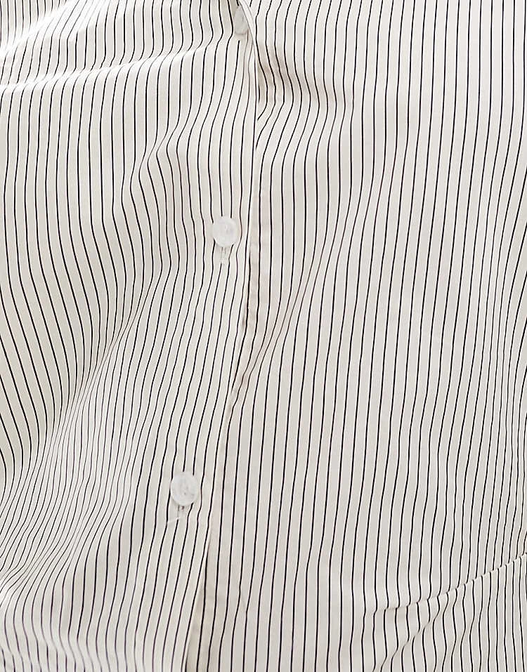 In The Style Cinched Waist Mini Shirt Dress In White Pinstripe For Women 2 In The Style Cinched Waist Mini Shirt Dress In White Pinstripe For Women - Image 2
