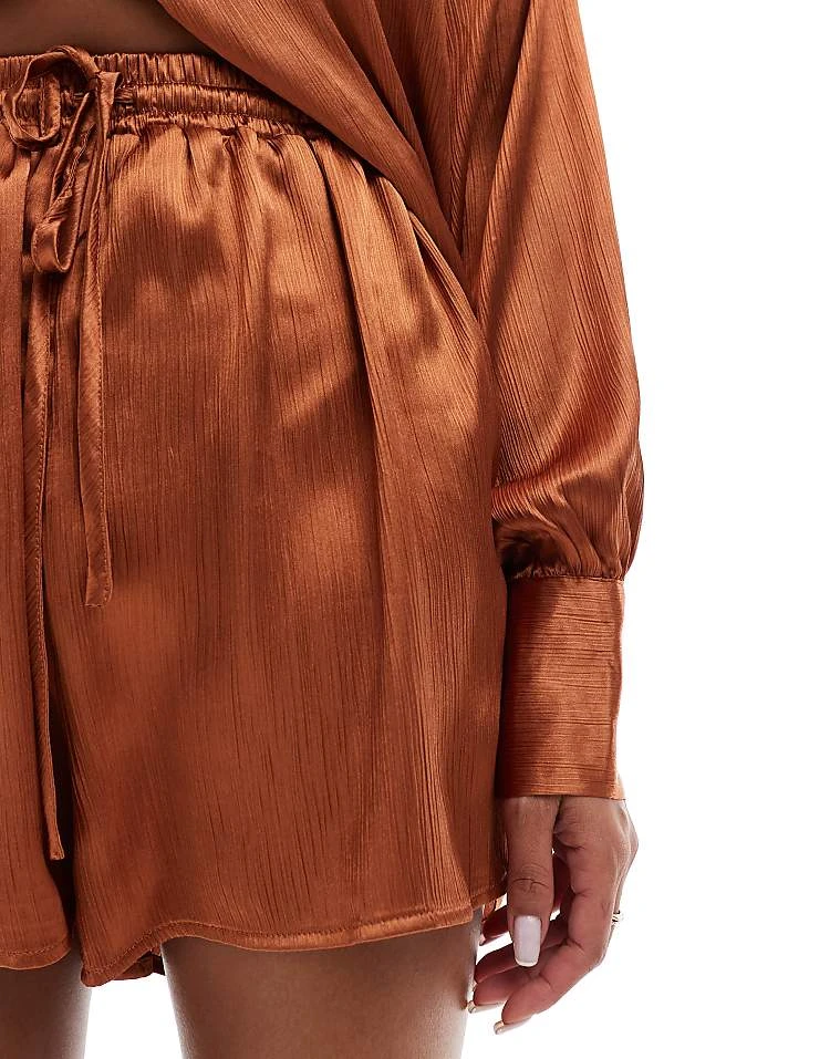 In The Style Satin Drawstring Short Co-ord In Rust For Women 2 In The Style Satin Drawstring Short Co-ord In Rust For Women - Image 2