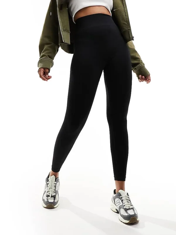 In The Style Sculpted High Waisted Ribbed Leggings In Black For Women