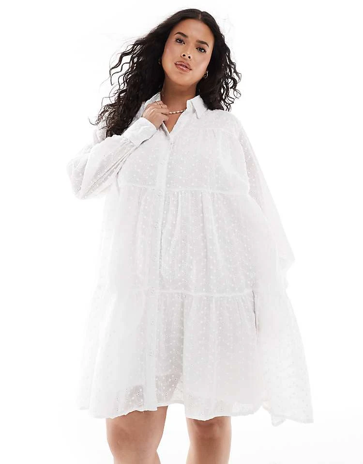 In The Style Plus Broderie Shirt Dress In White For Women 1 In The Style Plus Broderie Shirt Dress In White For Women