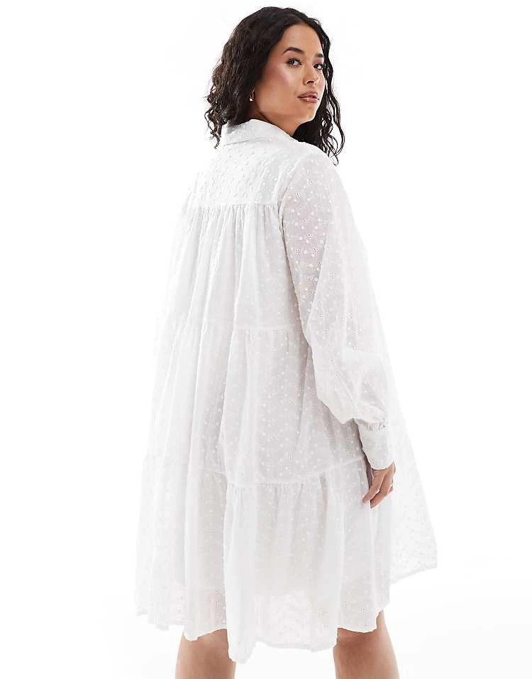 In The Style Plus Broderie Shirt Dress In White For Women 4 In The Style Plus Broderie Shirt Dress In White For Women - Image 4