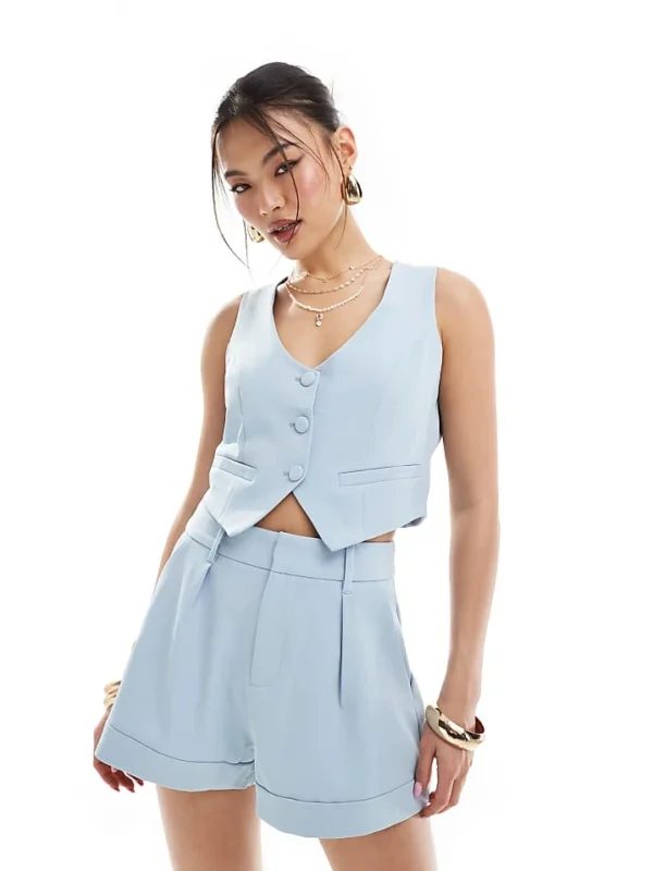 In The Style X Perrie Sian Waistcoat Co-ord In Baby Blue For Women