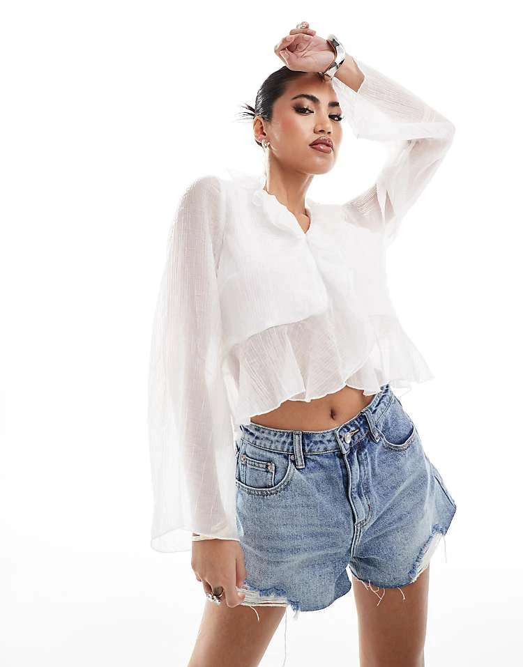 In The Style X Perrie Sian Frill Tie Front Top In White For Women 4 In The Style X Perrie Sian Frill Tie Front Top In White For Women - Image 4