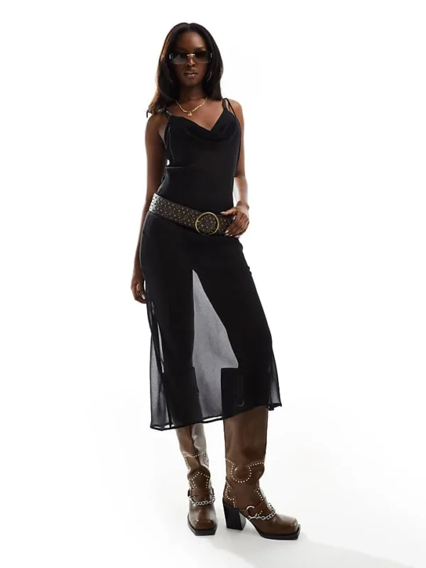 In The Style Sheer Cami Cowl Neck Midaxi Dress In Black For Women