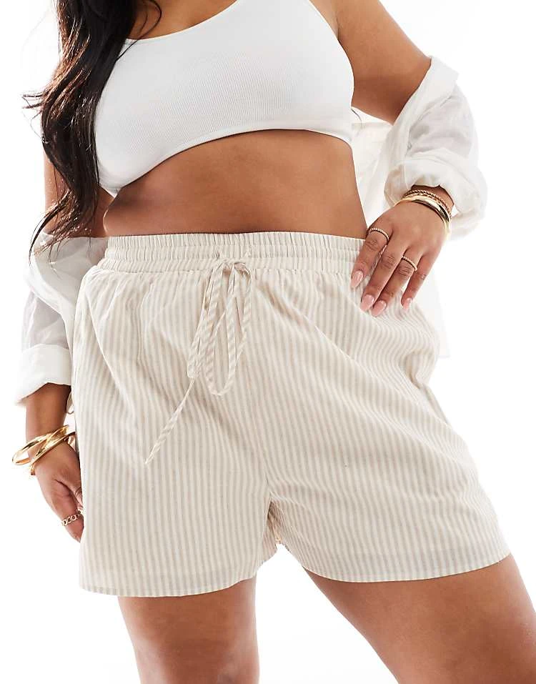 In The Style Plus X Georgia Louise Drawstring Short In Cream Stripe For Women 4 In The Style Plus X Georgia Louise Drawstring Short In Cream Stripe For Women - Image 4