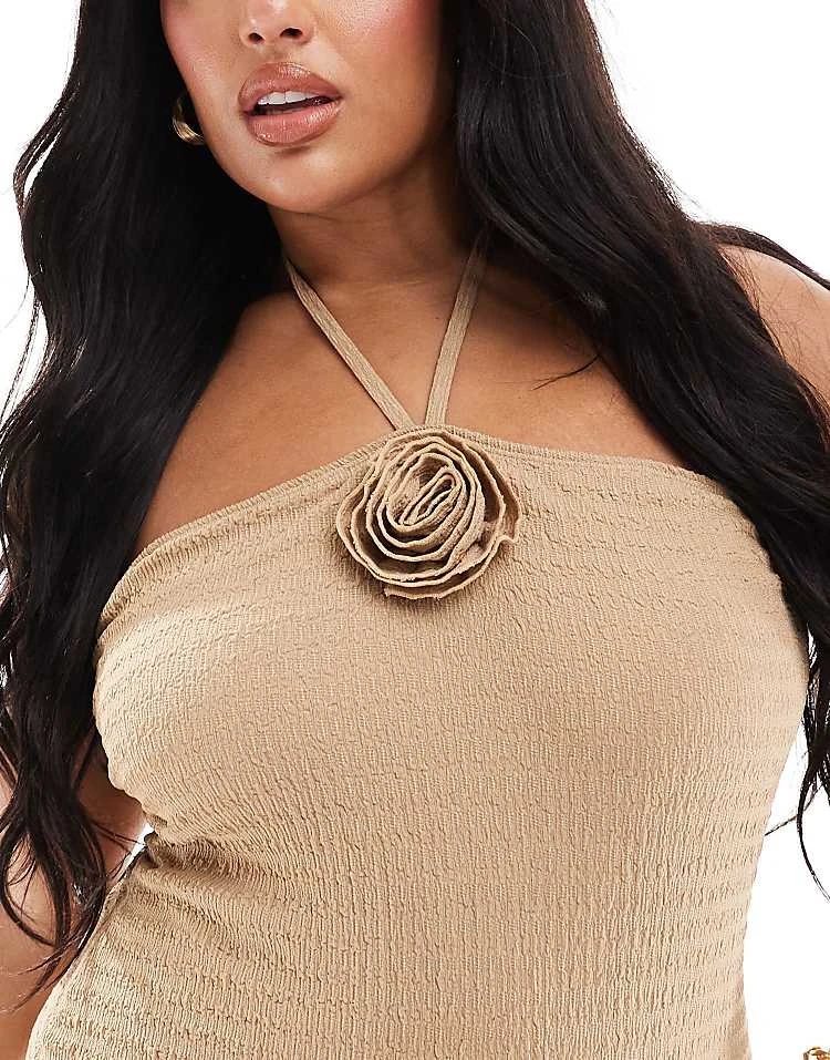 In The Style Plus Corsage Halterneck Swimsuit In Mocha For Women 4 In The Style Plus Corsage Halterneck Swimsuit In Mocha For Women - Image 4