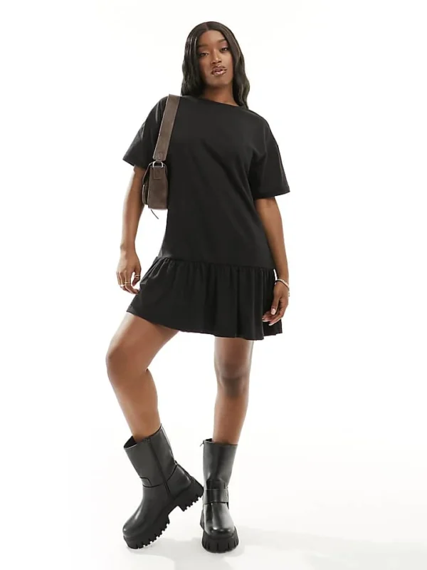 In The Style Mini Peplum Hem T-shirt Dress In Black For Women