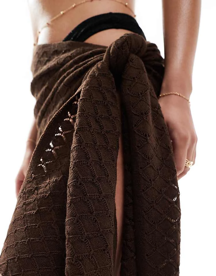 In The Style Exclusive Crochet Sarong In Chocolate For Women 2 In The Style Exclusive Crochet Sarong In Chocolate For Women - Image 2
