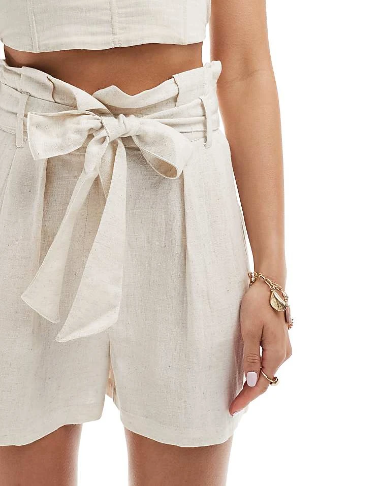 In The Style Linen Look Belted Shorts In Stone For Women 4 In The Style Linen Look Belted Shorts In Stone For Women - Image 4