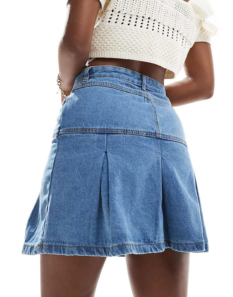 In The Style Pleated Denim Mini Skirt In Blue For Women 2 In The Style Pleated Denim Mini Skirt In Blue For Women - Image 2