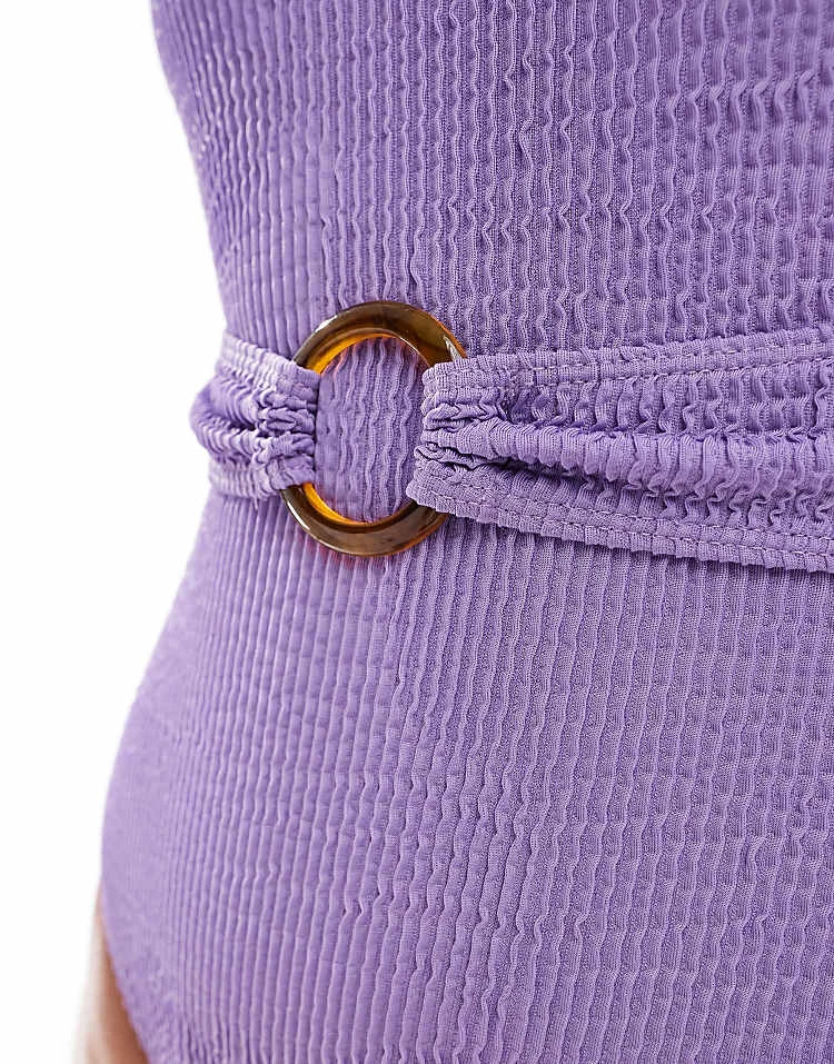 In The Style Exclusive Crinkle One Shoulder Ring Belt Detail Swimsuit In Purple For Women Lilac 2 In The Style Exclusive Crinkle One Shoulder Ring Belt Detail Swimsuit In Purple For Women Lilac - Image 2