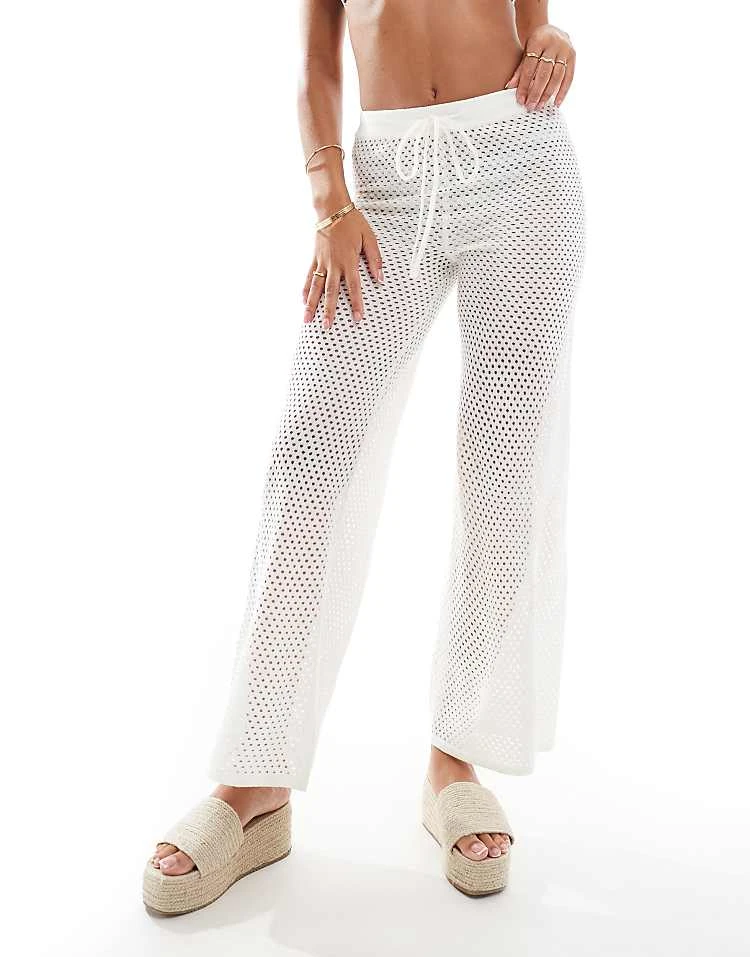 In The Style Exclusive Crochet Wide Leg Beach Trousers In White For Women 3 In The Style Exclusive Crochet Wide Leg Beach Trousers In White For Women - Image 3