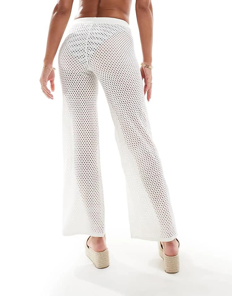 In The Style Exclusive Crochet Wide Leg Beach Trousers In White For Women 4 In The Style Exclusive Crochet Wide Leg Beach Trousers In White For Women - Image 4