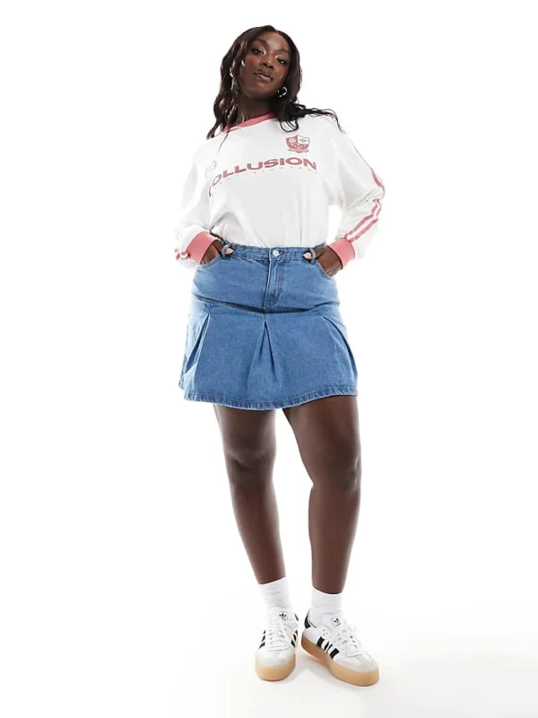 In The Style Plus Pleated Denim Mini Skirt In Blue For Women