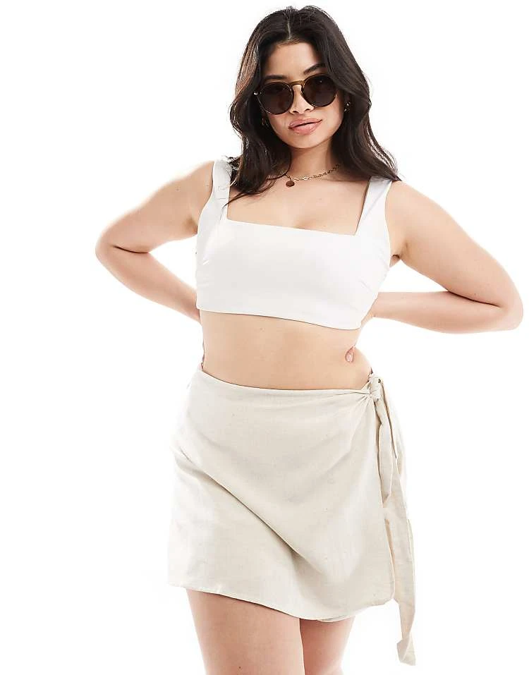 In The Style Plus Linen Look Tie Side Skort In Stone For Women 1 In The Style Plus Linen Look Tie Side Skort In Stone For Women