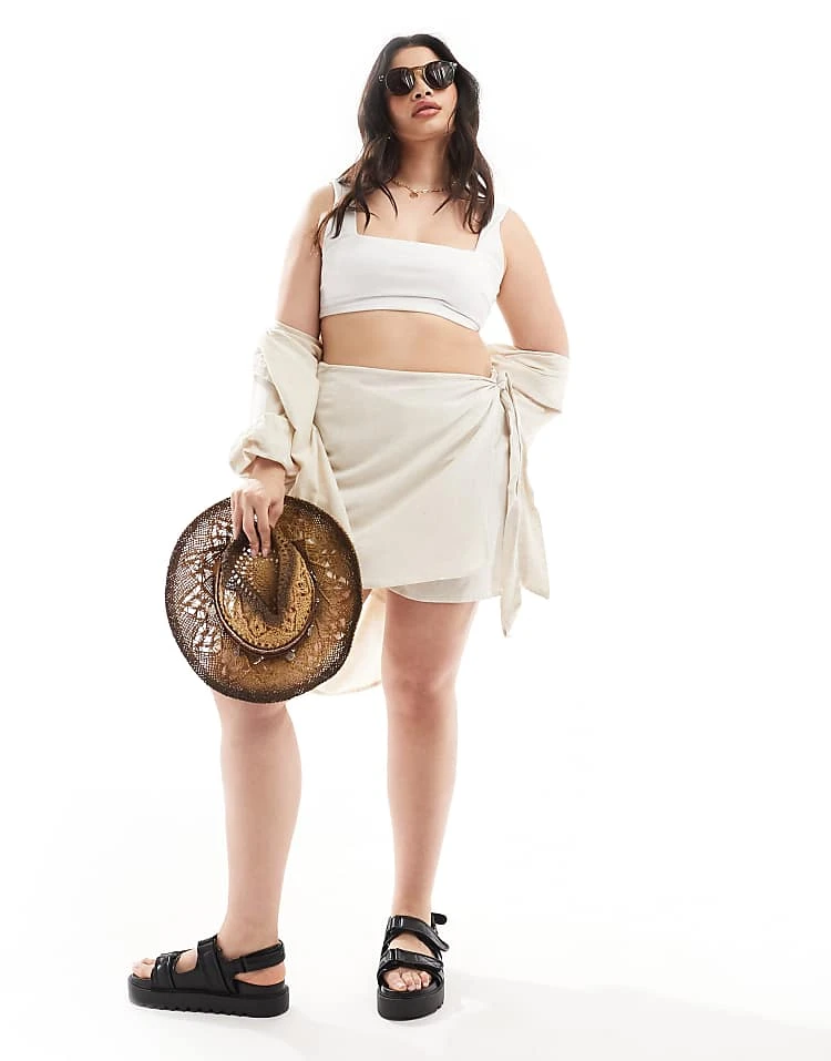 In The Style Plus Linen Look Tie Side Skort In Stone For Women 2 In The Style Plus Linen Look Tie Side Skort In Stone For Women - Image 2