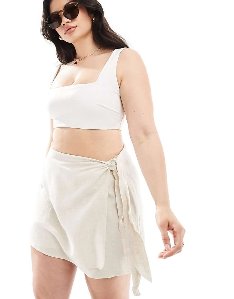 In The Style Plus Linen Look Tie Side Skort In Stone For Women 4 In The Style Plus Linen Look Tie Side Skort In Stone For Women - Image 4