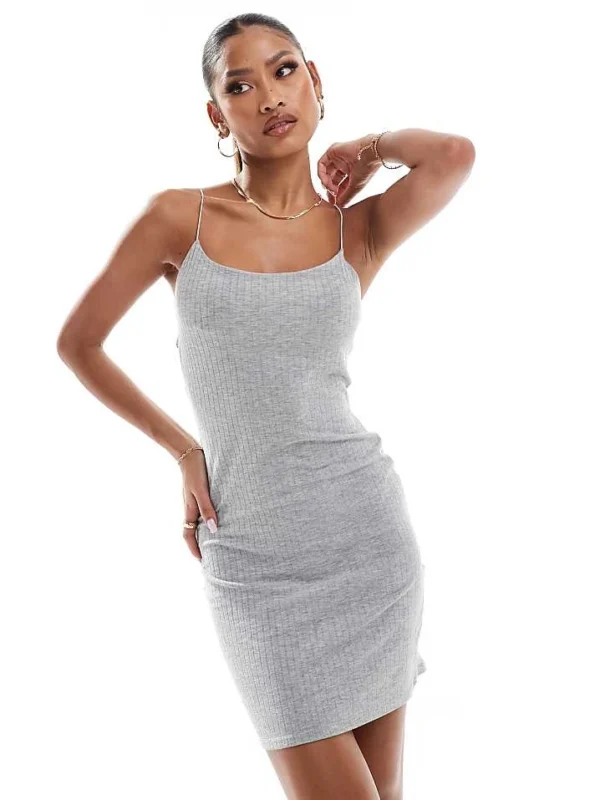 In The Style Ribbed Cami Mini Dress In Light Grey For Women