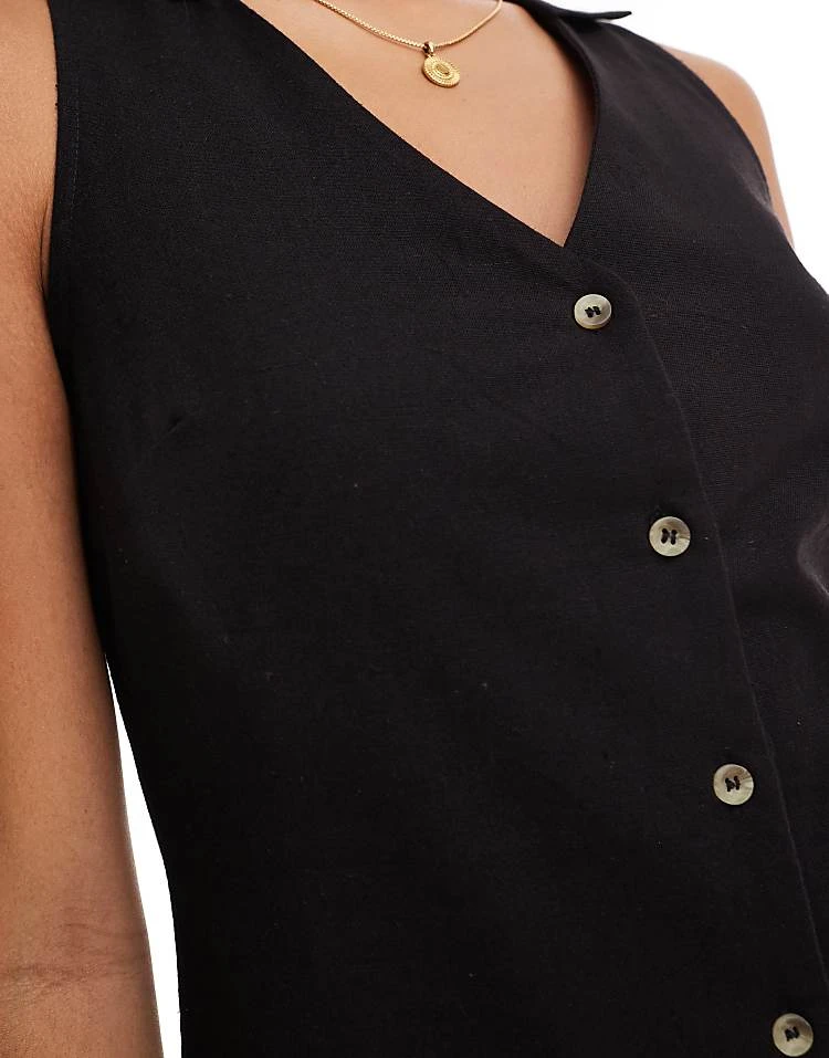 In The Style X Georgia Louise Linen Look Sleeveless Button Through Mini Dress In Black For Women 3 In The Style X Georgia Louise Linen Look Sleeveless Button Through Mini Dress In Black For Women - Image 3