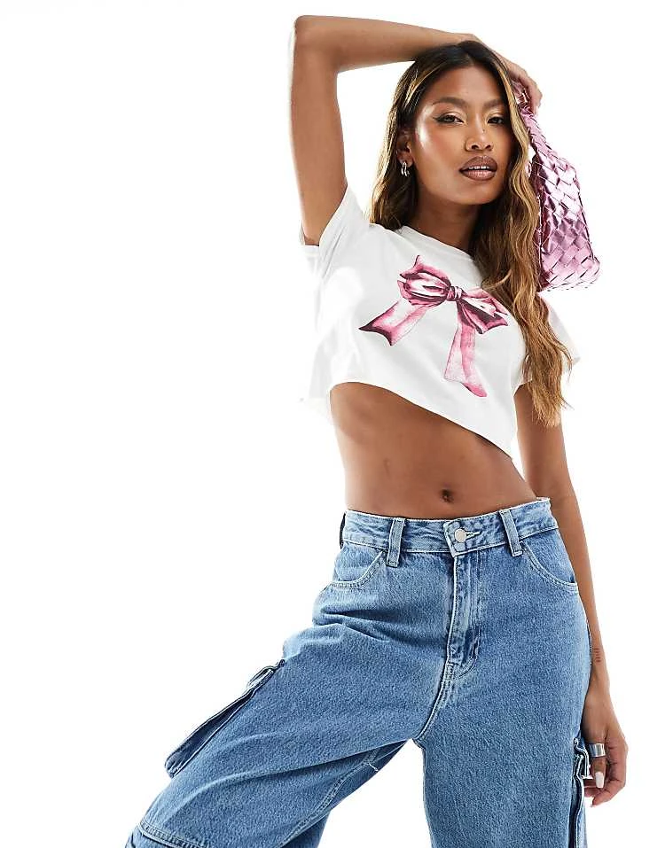 In The Style Cap Sleeve Bow Motif Cropped Baby Tee In White For Women 5 In The Style Cap Sleeve Bow Motif Cropped Baby Tee In White For Women - Image 5