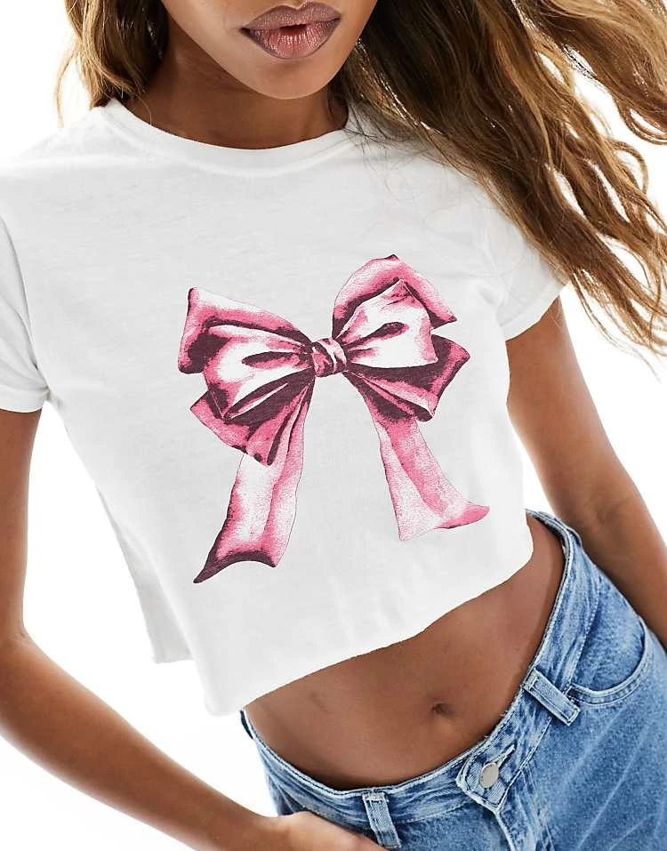 In The Style Cap Sleeve Bow Motif Cropped Baby Tee In White For Women 3 In The Style Cap Sleeve Bow Motif Cropped Baby Tee In White For Women - Image 3