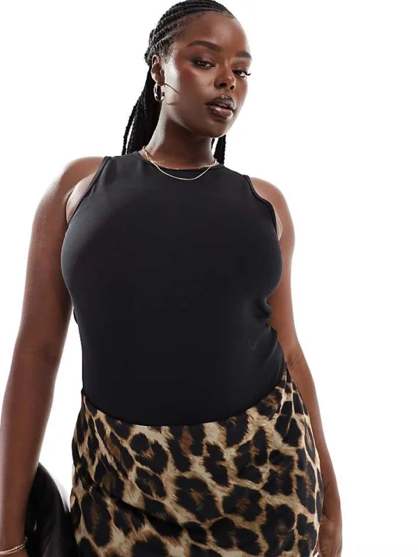 In The Style Plus Sculpt And Control Racer Neck Bodysuit In Black For Women