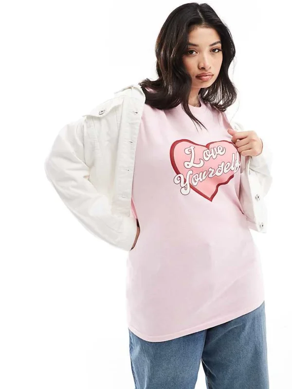 In The Style Plus Love Yourself Slogan T-shirt In Pink For Women Light Pink