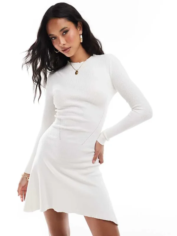 In The Style Knitted High Neck Mini Skater Jumper Dress In Cream For Women