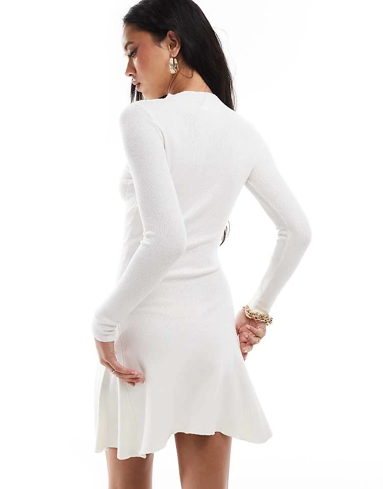 In The Style Knitted High Neck Mini Skater Jumper Dress In Cream For Women 4 In The Style Knitted High Neck Mini Skater Jumper Dress In Cream For Women - Image 4