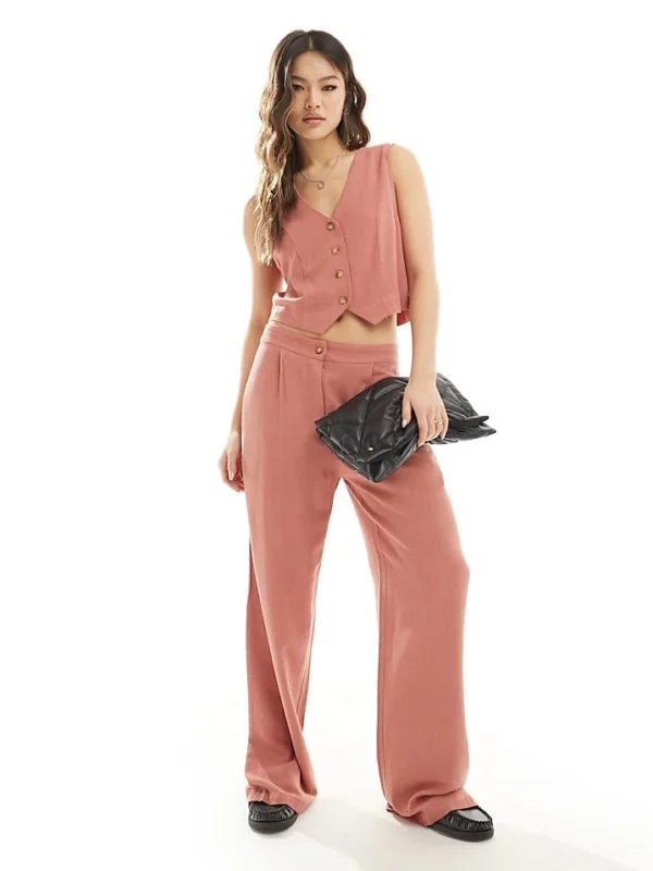 In The Style Tailored Waistcoat And Trousers Co-ord In Burnt Coral