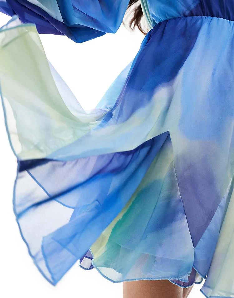 In The Style X Perrie Sian Satin V Neck Floaty Mini Dress In Blue Ombre For Women 2 In The Style X Perrie Sian Satin V Neck Floaty Mini Dress In Blue Ombre For Women - Image 2