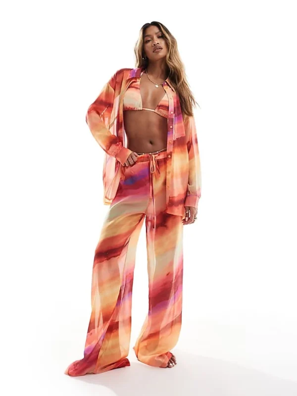 In The Style X Perrie Sian Exclusive Oversized Beach Shirt And Trousers