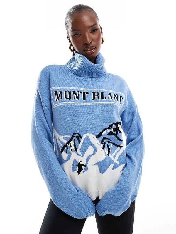 In The Style Roll Neck Mont Blanc Motif Jumper In Blue For Women