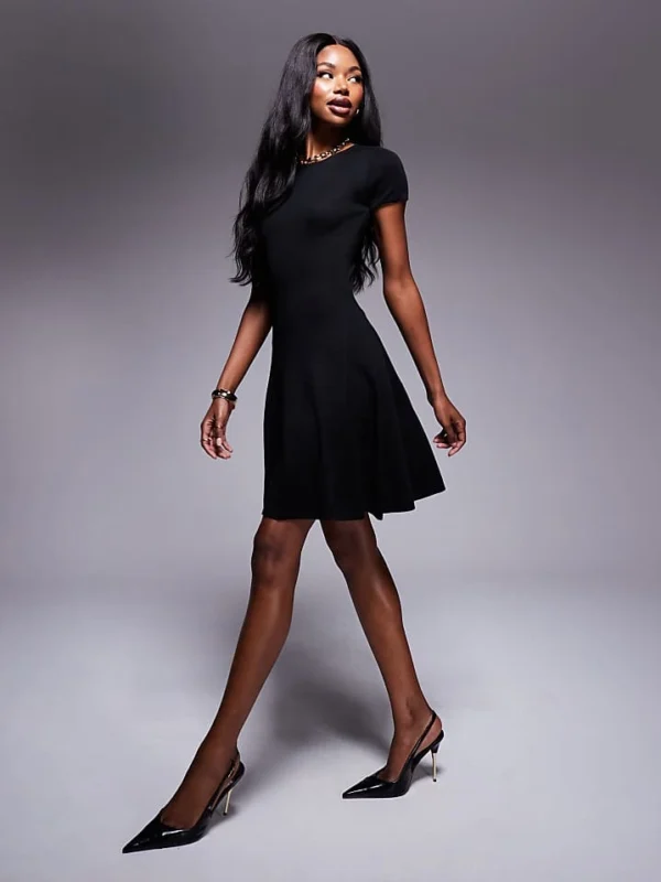 In The Style Knitted Mini Skater Dress In Black For Women