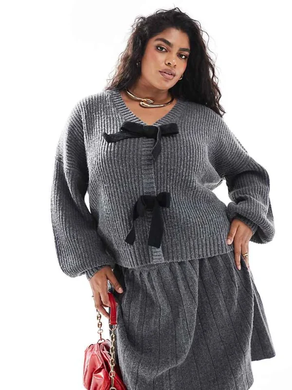 In The Style Plus Knitted Pleated Mini Skirt Co-ord In Charcoal For Women