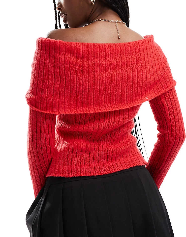 In The Style Knitted Bardot Twist Jumper In Red For Women 4 In The Style Knitted Bardot Twist Jumper In Red For Women - Image 4