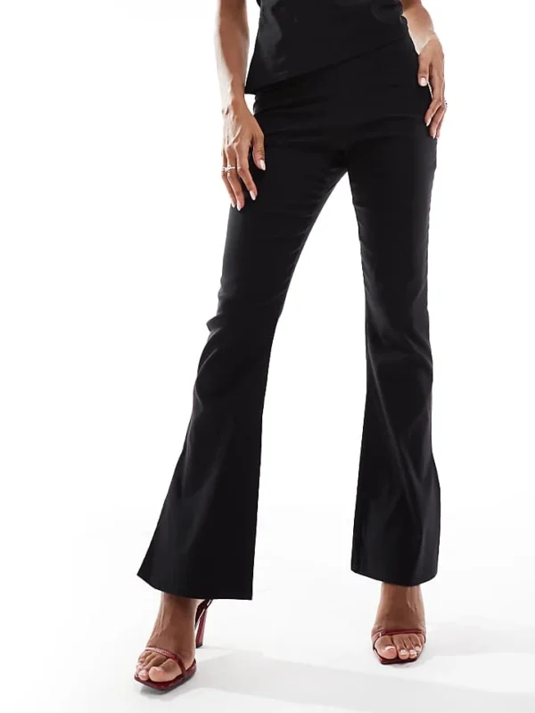 In The Style Bengaline Side Split Flared Leg Trousers Co-ord In Black For Women