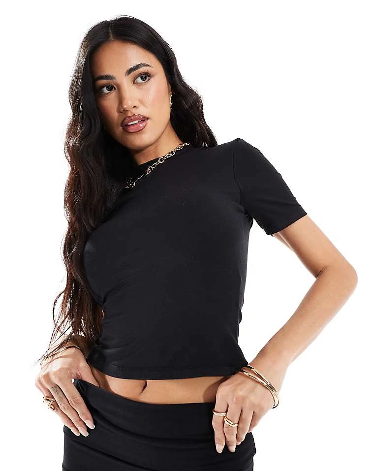In The Style FITS Mix And Match Slinky Sculpt Short Sleeve Fitted Modal T-shirt Co-ord In Black For Women 1 In The Style FITS Mix And Match Slinky Sculpt Short Sleeve Fitted Modal T-shirt Co-ord In Black For Women